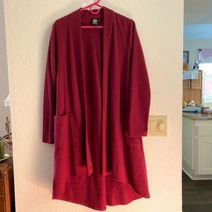 Bobeau Burgundy High/Low Fleece Knit Cardigan
